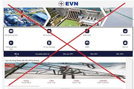 Xuất hiện trang web giả mạo thương hiệu EVN 