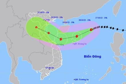 Vị trí và hướng di chuyển của bão số 6. (Nguồn: nchmf.gov.vn)