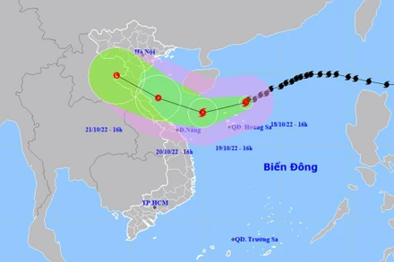 Vị trí và hướng di chuyển của bão số 6. (Nguồn: nchmf.gov.vn)
