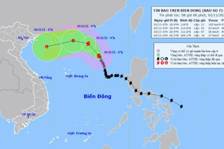 Vị trí và hướng di chuyển của bão số 7. (Nguồn: nchmf.gov.vn)