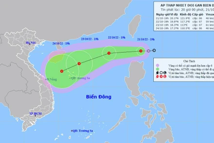 Vị trí và hướng di chuyển của áp thấp nhiệt đới. (Nguồn: nchmf.gov.vn)