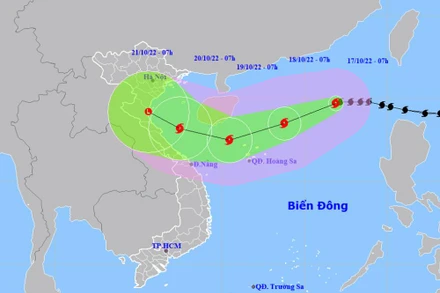 Vị trí và hướng di chuyển của bão số 6. (Nguồn: nchmf.gov.vn)