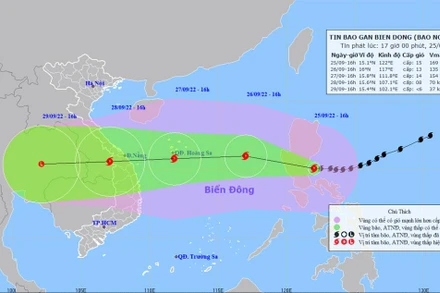 Vị trí và hướng di chuyển của bão Noru. (Nguồn: nchmf.gov.vn)