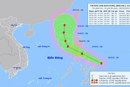 Vị trí và hướng di chuyển của bão Nalgae. (Nguồn: nchmf.gov.vn)