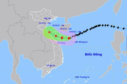 Vị trí và hướng di chuyển của bão số 6. (Nguồn: nchmf.gov.vn)