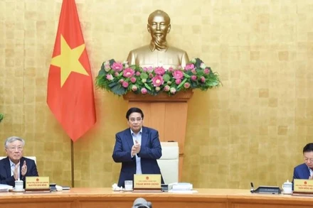 Thủ tướng Chính phủ Phạm Minh Chính chủ trì phiên họp Chính phủ chuyên đề về xây dựng pháp luật. (Ảnh: TRẦN HẢI).