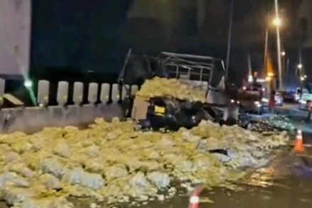 Hiện trường vụ tai nạn trên cao tốc TP Hồ Chí Minh-Trung Lương vào khoảng 2 giờ sáng ngày 8/4.