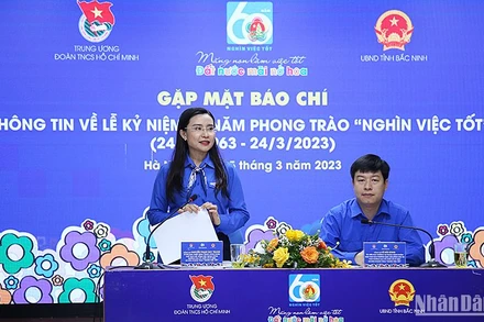 Bí thư Trung ương Đoàn, Chủ tịch Hội đồng Đội Trung ương Nguyễn Phạm Duy Trang thông tin về chương trình kỷ niệm 60 năm phong trào “Nghìn việc tốt”.