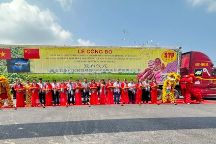 Lễ cắt băng công bố xuất khẩu chuyến hàng khoai lang đầu tiên sang Trung Quốc. 