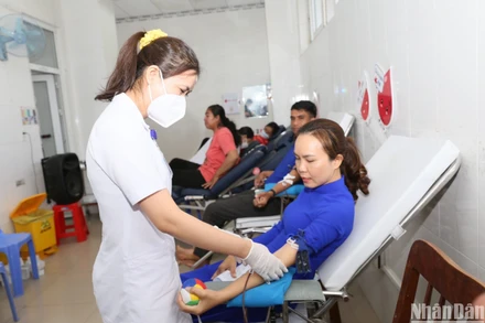 Đoàn viên thanh niên hiến máu tình nguyện tại Khoa Huyết học và truyền máu của Bệnh viện đa khoa tỉnh Ninh Thuận.