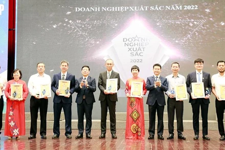 Lãnh đạo tỉnh Vĩnh Phúc trao cup và giấy chứng nhận cho các doanh nhân tiêu biểu năm 2022.