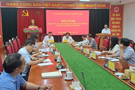 Quang cảnh hội nghị sơ kết công tác thực hiện Quy chế dân chủ ở cơ sở.