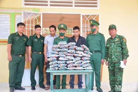 Tang vật pháo lậu và các đối tượng bị lực lượng Bộ đội Biên phòng bắt giữ.