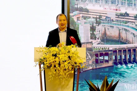 Phó Giáo sư, Tiến sĩ Lê Hải Bình, Ủy viên dự khuyết Trung ương Đảng, Phó Trưởng ban Tuyên giáo Trung ương, Phó Trưởng ban Thường trực Ban Chỉ đạo công tác thông tin đối ngoại Trung ương phát biểu tại Hội nghị. (Ảnh: Hải Đăng)