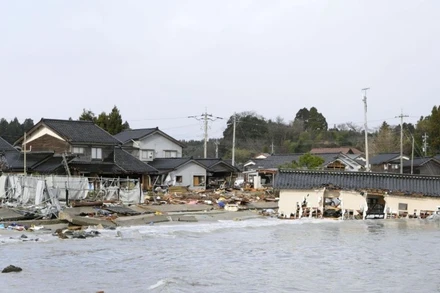 Khu vực bị ảnh hưởng bởi sóng thần sau động đất ở tỉnh Ishikawa, miền trung Nhật Bản ngày 15/1/2024. (Ảnh: Kyodo/TTXVN)