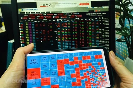 Nhà đầu tư theo dõi thị trường chứng khoán. (Ảnh: Vietnam+)