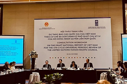 Quang cảnh Hội thảo tham vấn dự thảo Báo cáo Quốc gia của Việt Nam theo cơ chế UPR chu kỳ IV của Hội đồng Nhân quyền. (Ảnh: Hải Đăng)