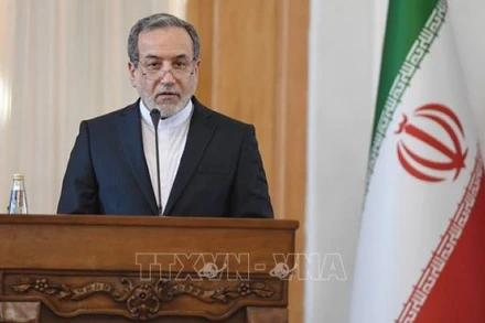 Ngoại trưởng Iran Seyed Abbas Araghchi phát biểu trong một cuộc họp báo ở Tehran. (Ảnh: THX/TTXVN)