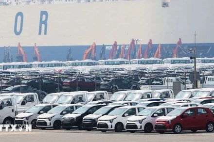 Ôtô chờ xuất khẩu tại cảng ở Pyeongtaek, phía Nam thủ đô Seoul, Hàn Quốc. (Ảnh: Yonhap/TTXVN)