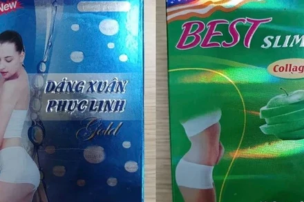 Hai mẫu thực phẩm bảo vệ sức khỏe kiểm nghiệm có chứa chất cấm sibutramine. (Ảnh: VFA)