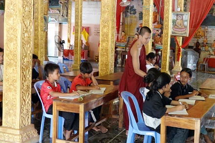 Một lớp học chữ Khmer ở An Giang.