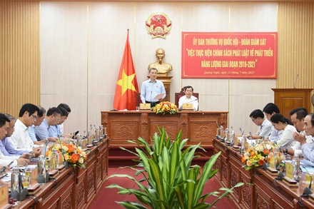 Chủ nhiệm Ủy ban Khoa học, Công nghệ và Môi trường Quốc hội Lê Quang Huy phát biểu tại buổi làm việc với Ủy ban nhân dân tỉnh Quảng Ngãi.