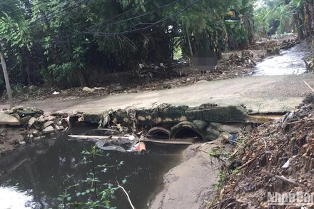 Khu vực nước rỉ rác ứ đọng, gây ô nhiễm môi trường tại tổ 70, phường Hòa Khánh Nam. (Ảnh: ANH ĐÀO)