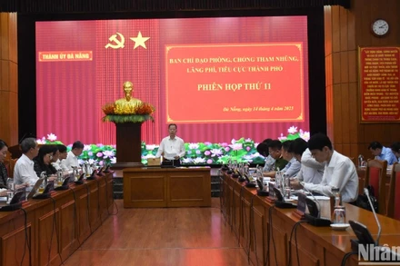 Ban Chỉ đạo Thành ủy Đà Nẵng về phòng, chống tham nhũng, lãng phí, tiêu cực tổ chức phiên họp thứ 11, chiều ngày 14/4. (Ảnh: ANH ĐÀO)