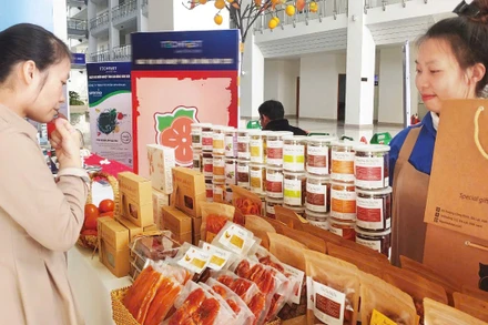 Quầy hàng giới thiệu sản phẩm trong Ngày hội khởi nghiệp 2025 ở Lâm Đồng.