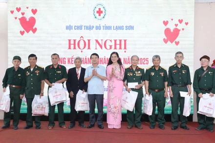 Hội Chữ thập đỏ tỉnh Lạng Sơn tặng quà cho các nạn nhân chất độc da cam. (Ảnh: Anh Tuấn)