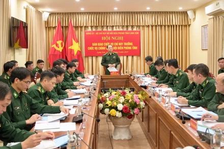 Quang cảnh Hội nghị bàn giao các chức vụ lãnh đạo của Bộ đội Biên phòng Lạng Sơn.