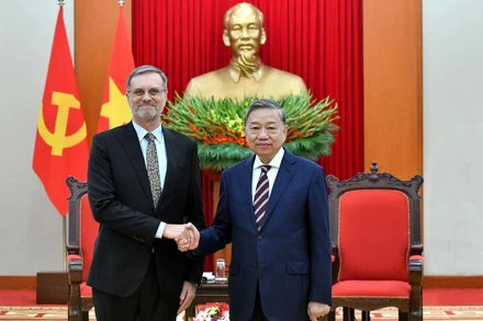 Tổng Bí thư Tô Lâm tiếp Đại sứ Pháp tại Việt Nam Olivier Brochet.