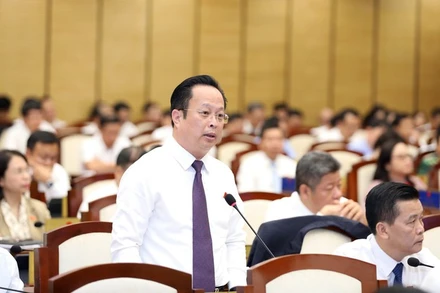 Giám đốc Sở Giáo dục và Đào tạo Hà Nội Trần Thế Cương tại Kỳ họp HĐND thành phố ngày 5/7. (Ảnh: VGP/Minh Anh)