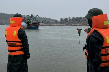 Bộ đội Biên phòng tỉnh Nghệ An hỗ trợ tàu thuyền của ngư dân vào tránh trú bão số 3 tại Cảng cá Lạch Quèn hồi tháng 9/2024.