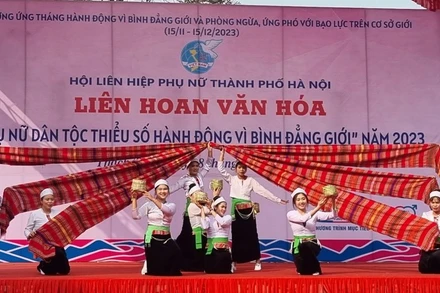 Hội viên, phụ nữ tham gia trình diễn văn nghệ. 