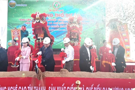 Các đại biểu dự lễ thực hiện nghi thức động thổ dự án.