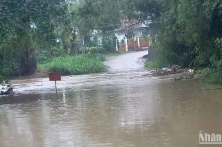 Mưa lớn gây ngập tại cầu suối Tràu, xã Xuân Phước, huyện Đồng Xuân, Phú Yên.