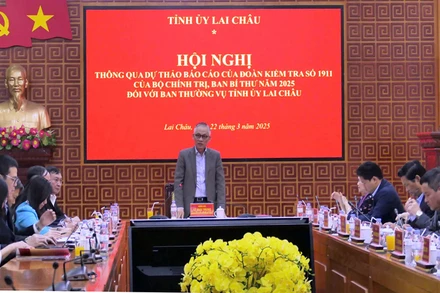 Đồng chí Lê Hoài Trung, Bí thư Trung ương Đảng, Chánh Văn phòng Trung ương Đảng phát biểu tại buổi làm việc.