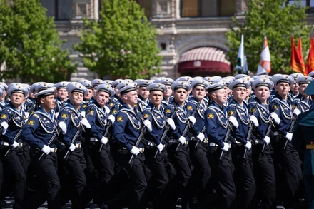 Đội hình duyệt binh tại Quảng trường Đỏ. (Ảnh: THANH THỂ)