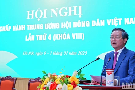 Chủ tịch Hội Nông dân Việt Nam Lương Quốc Đoàn phát biểu khai mạc Hội nghị.