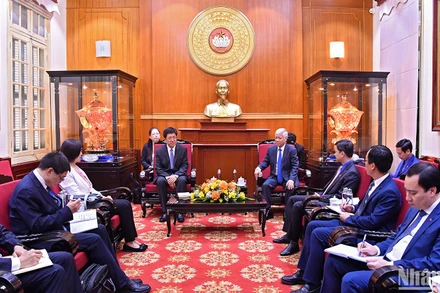 Toàn cảnh buổi tiếp, diễn ra tại trụ sở Ủy ban Trung ương Mặt trận Tổ quốc Việt Nam (thành phố Hà Nội).