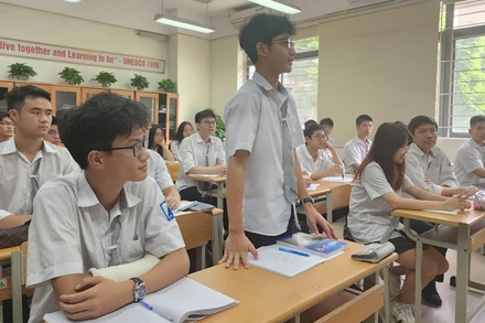Giờ học của học sinh Trường trung học phổ thông chuyên Hà Nội-Amsterdam.