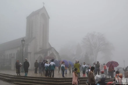 Sa Pa rét hại, sương mù dày đặc. (Ảnh: QUỐC HỒNG)