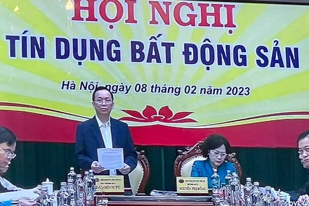 Quang cảnh Hội nghị về công tác tín dụng đối với lĩnh vực bất động sản.