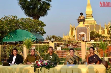 Đại diện Ban Tổ chức Lễ hội Thạt Luổng năm 2022 thông tin tại họp báo. (Ảnh: Nguyễn Hải Tiến)