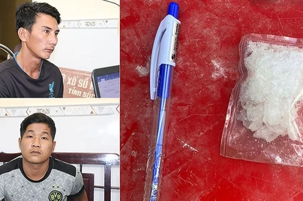 Hai đối tượng Sơn và Đạt cùng tang vật.