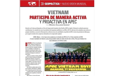 Bài viết có tựa đề “Việt Nam luôn chủ động, tích cực tham gia, đóng góp trong APEC” trên tờ Voces Del Periodista. (Ảnh: TTXVN phát)