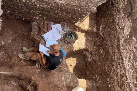 Các nhà khảo cổ đang tiến hành khai quật tại di chỉ Quỳnh Văn. (Ảnh: BÁ TRÀ)