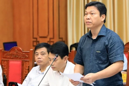 Ông Phạm Công Dịch, Phó Chánh Thanh tra tỉnh Thái Bình thông tin về kết quả thanh tra Kỳ thi tuyển sinh vào lớp 10 năm học 2024-2025 tại Thái Bình. (Ảnh: Thế Duyệt/TTXVN)