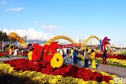 Du khách tham quan Đường hoa Đà Nẵng trong dịp Tết Nguyên đán Ất Tỵ 2025.